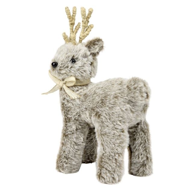Renne de No&euml;l &agrave; poser effet fourrure H25cm (2 mod&egrave;les)