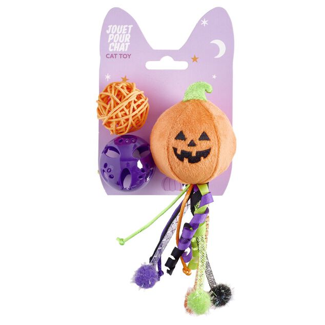 Jouet pour chat balles x3 th&egrave;me Halloween orange