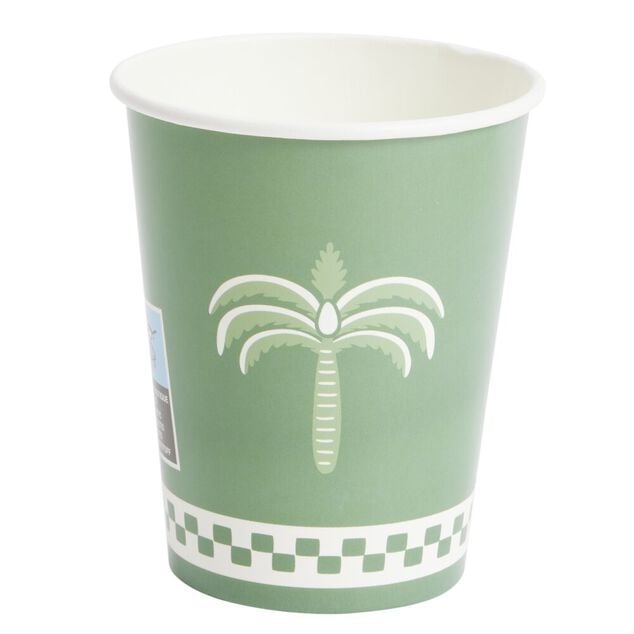 Gobelet carton x8 motif palmier vert et blanc 20cl
