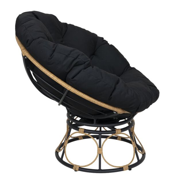 Fauteuil rond pivotant Bali coussin noir et plastique brun 95x81xH85cm