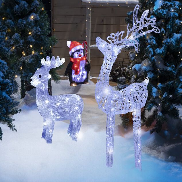 Renne de No&euml;l lumineux blanc froid 30 led