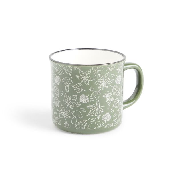 Mug d&eacute;cor feuille automne en porcelaine vert et blanc 320ml