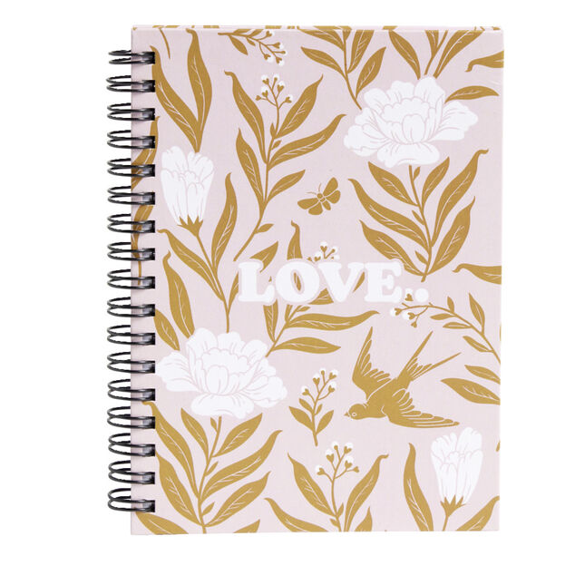 Carnet spirale A6 &agrave; ligne th&egrave;me Love floral 160 pages