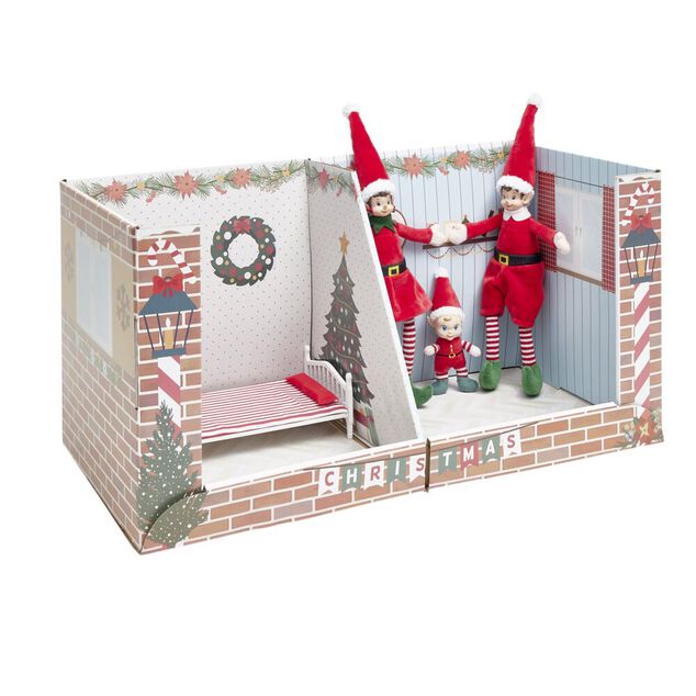 Appartement 2 pi&egrave;ces pour lutin farceur empilable en carton 30x30xH60cm