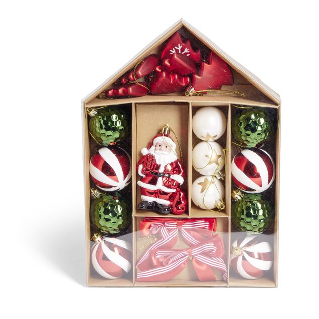 Kit d&eacute;coration sapin de No&euml;l traditionnel rouge et vert 20 pi&egrave;ces