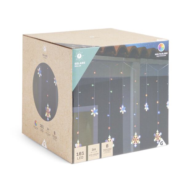 Guirlande lumineuse solaire bordure toit flocon 161LED multicolores 3m