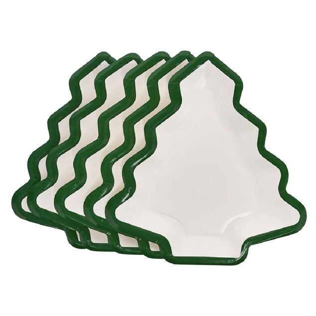 Lot de 10 assiettes carton Sapin blanc avec liseré vert