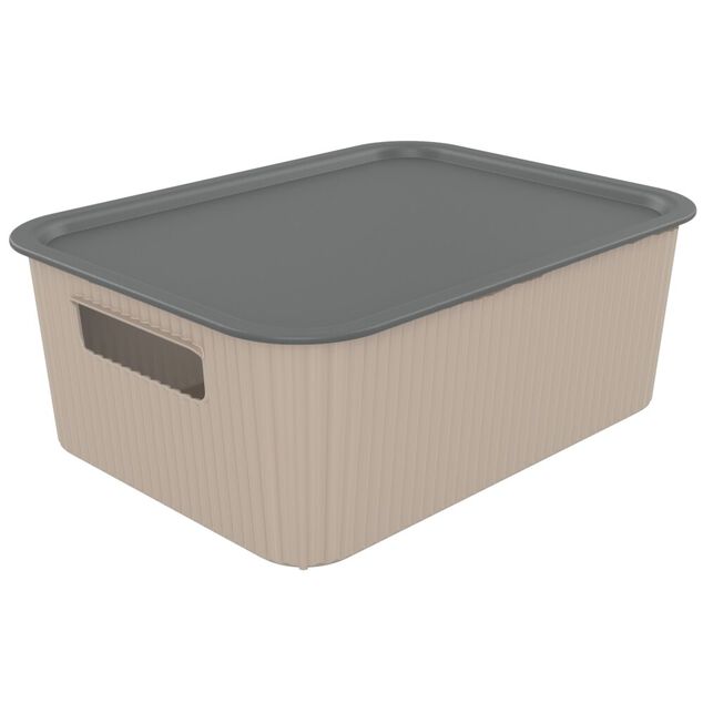 Panier de rangement 10L Vibox plastique beige avec couvercle gris 35x27xH13cm