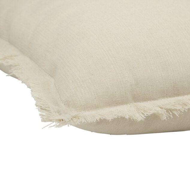 Coussin carr&eacute; lin Indie contour &agrave; franges couleur unie 43x43cm (2 mod&egrave;les)