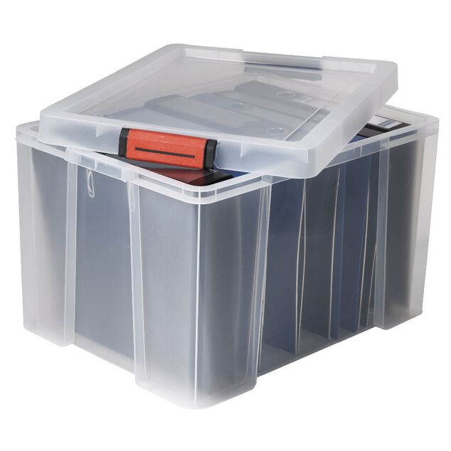 Box de rangement transparente couvercle clips rouge 45 L