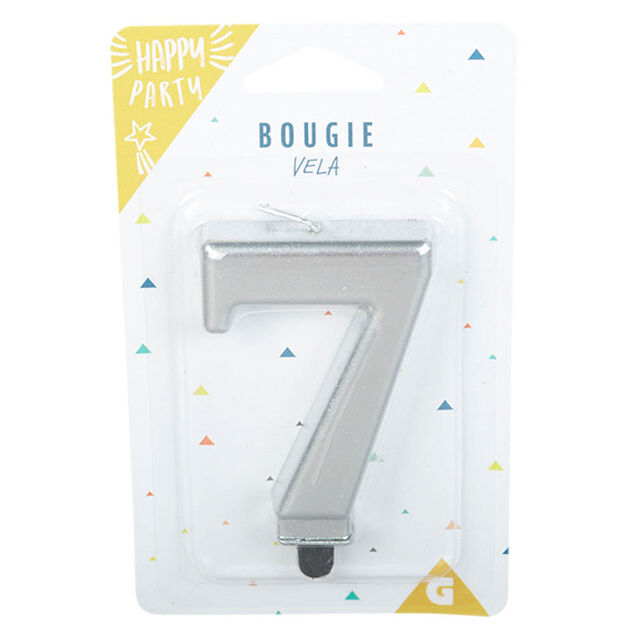Bougie anniversaire chiffre 7 mat argenté