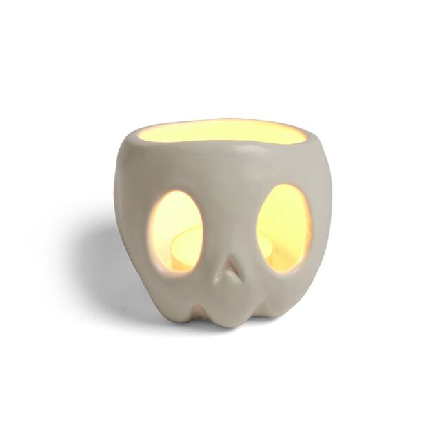 Bougeoir Halloween t&ecirc;te de mort noir ou blanc - 2 mod&egrave;les