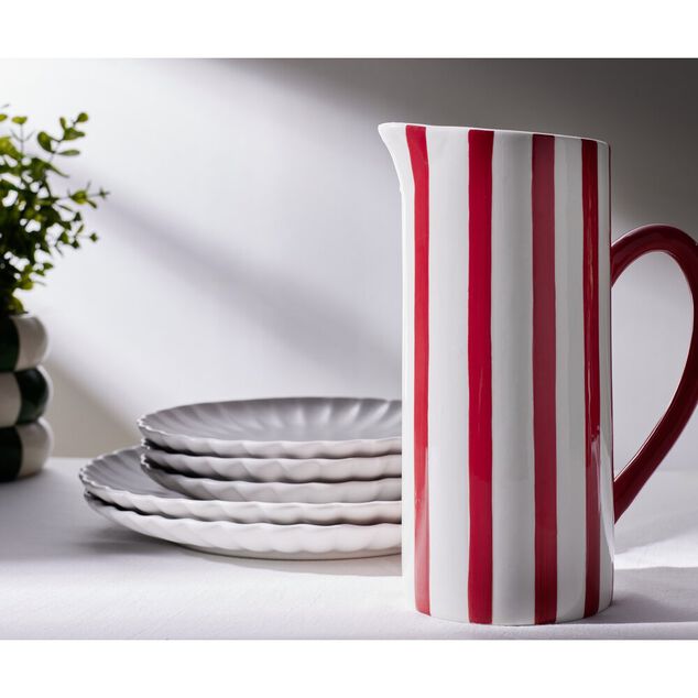 Pichet c&eacute;ramique 1,3L motif bayad&egrave;re rayures color&eacute;es &Oslash;10xH23cm (2 mod&egrave;les)