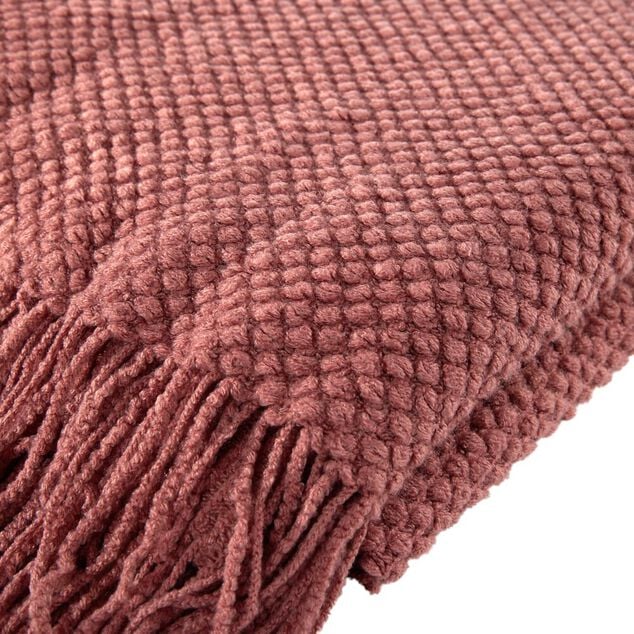 Plaid effet gaufr&eacute; avec franges 130x160cm (2 mod&egrave;les beige ou marron)