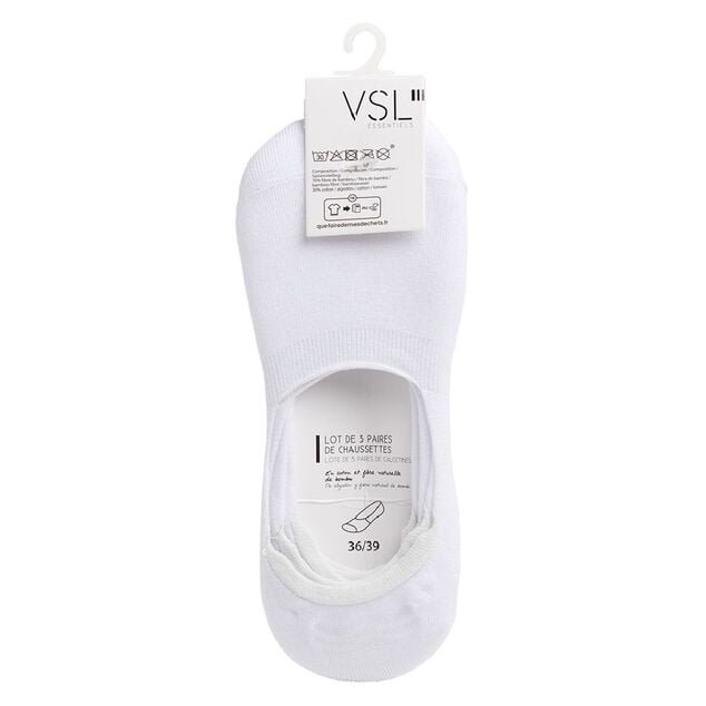 Paire de socquettes fibre de bambou et coton noir ou blanc x3