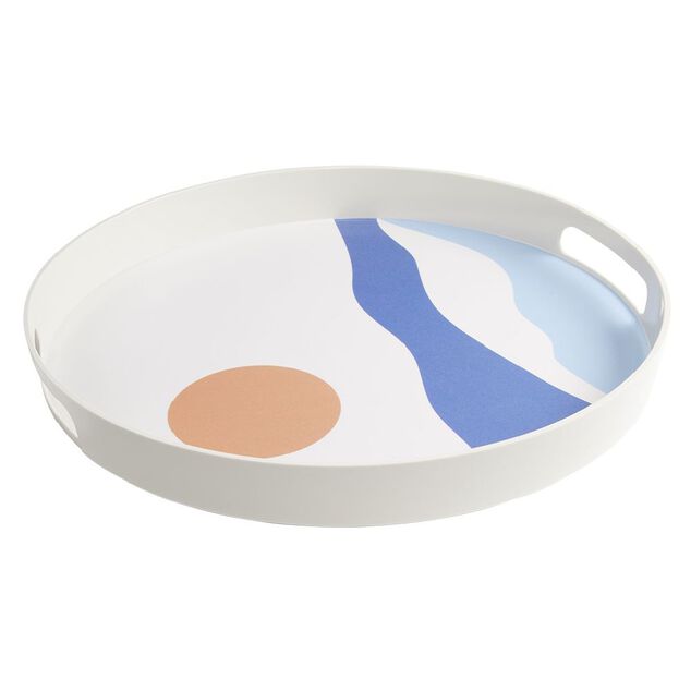 Plateau rond design abstrait vague et soleil - plastique &Oslash;34,5xH4cm