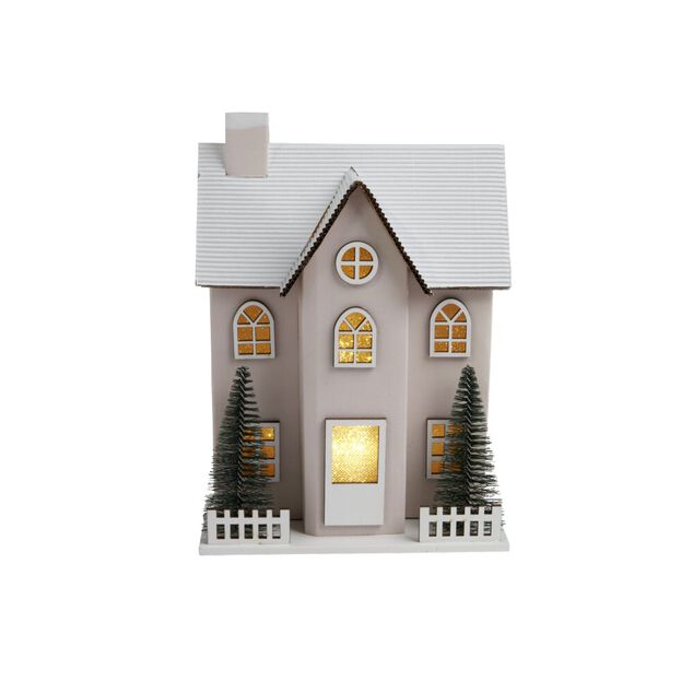 Chalet de No&euml;l lumineux H20,5cm - 2 coloris rouge ou blanc