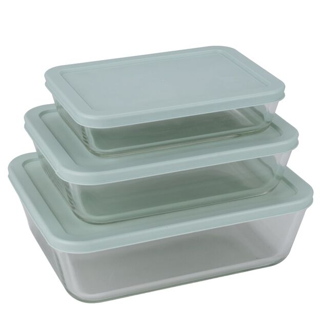 Bo&icirc;te de conservation x3 verre et plastique 820/1550/2650ml (2 mod&egrave;les vert ou rose)