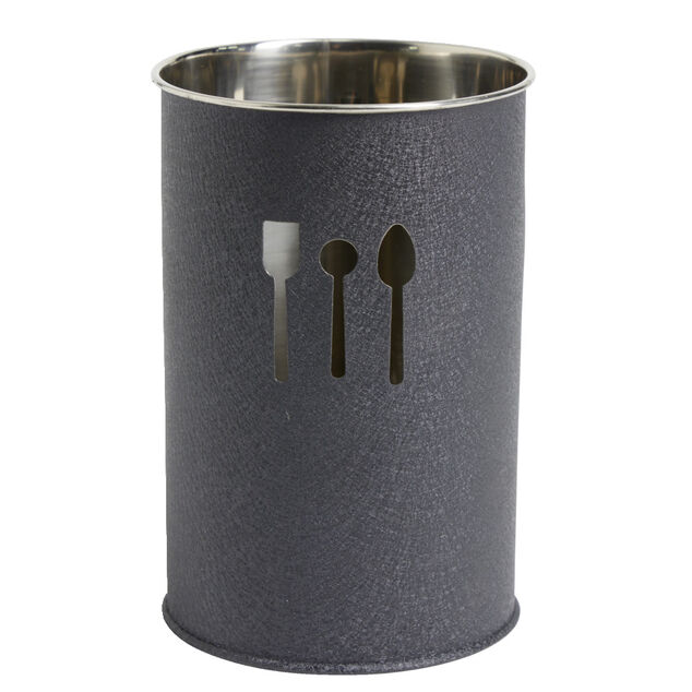 Pot range-couverts &Oslash;10xH.15cm inox finition gris crocodile