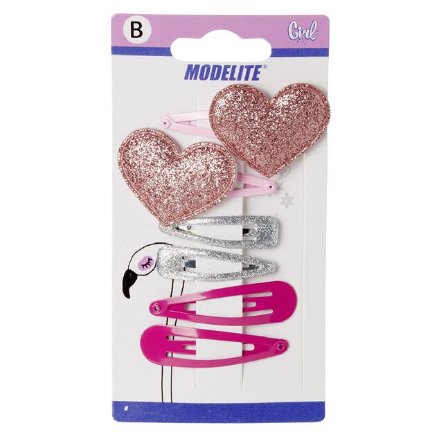 Barrette clic clac coeur et paillettes x6