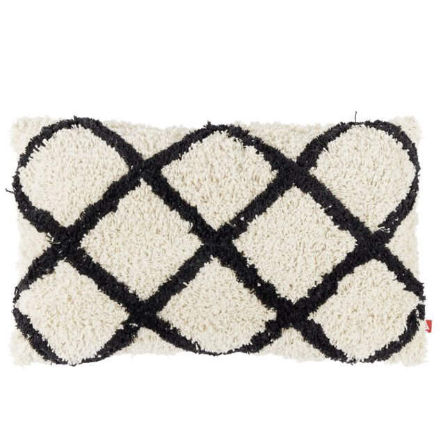 Coussin d&eacute;co chevron tuft&eacute; 30x50cm beige et noir