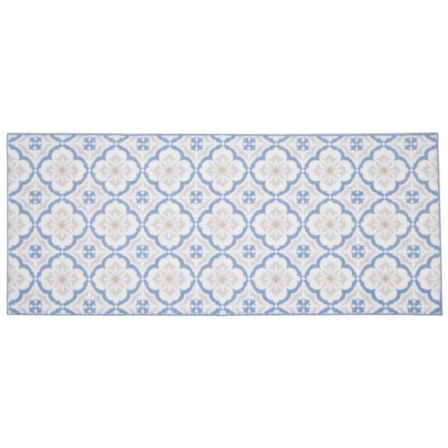 Tapis de cuisine imprim&eacute; carreau de ciment bleu et blanc 120x50cm