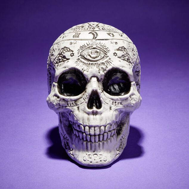 D&eacute;coration Halloween Spirit t&ecirc;te de mort &agrave; poser 15x11xH15cm