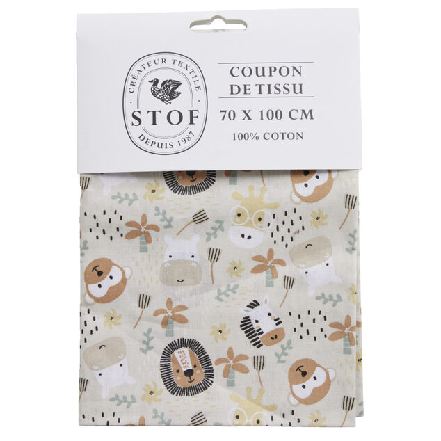 Coupon tissu imprim&eacute; Cokinou 70x100cm coton beige