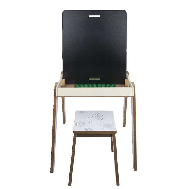 Bureau en bois 3 en 1 -  tableau double face et tabouret