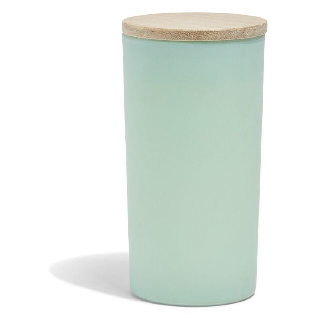 Bougie citronnelle couvercle bois verre vert &Oslash;8xH15cm