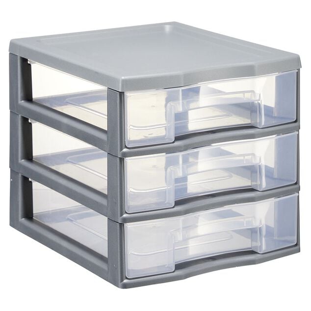 Tour de rangement 3 tiroirs format A6 gris