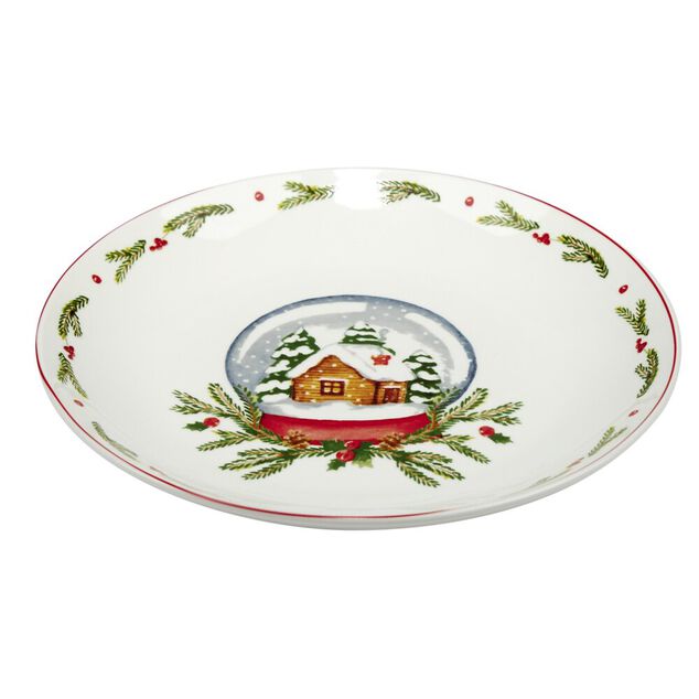 Assiette &agrave; dessert No&euml;l c&eacute;ramique motif maison &Oslash;20cm