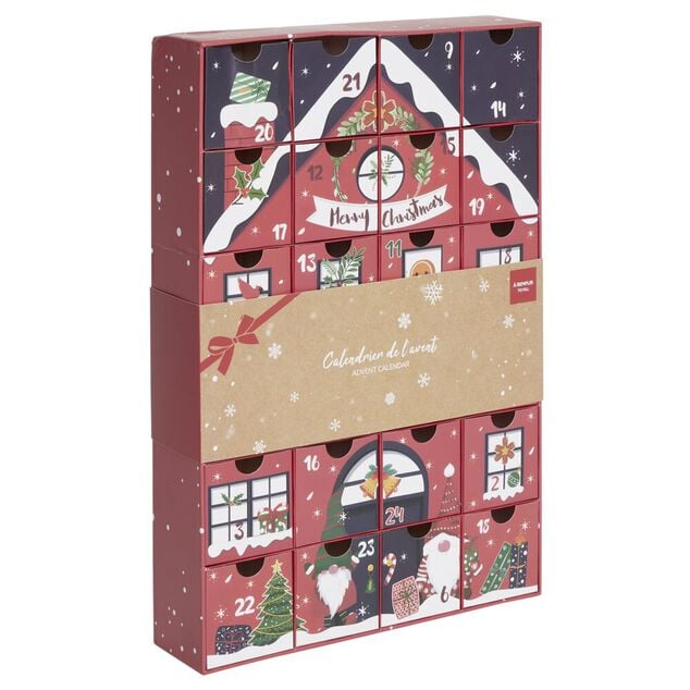 Calendrier de l'avent &agrave; remplir 24 cases en papier maison No&euml;l 25,7x38,3cm