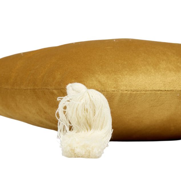Coussin rectangulaire marron 4 pompons 1 motif nature 20x30cm (2 mod&egrave;les)