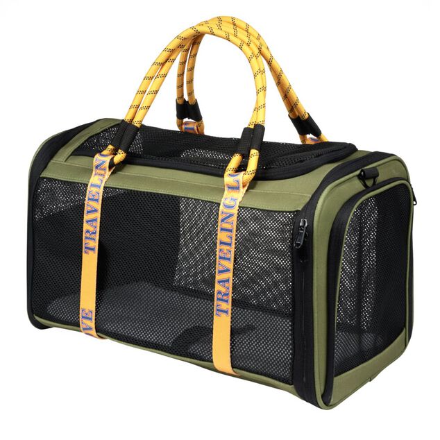 Pani&egrave;re de transport pour animaux plastique souple vert 45x30xH30cm