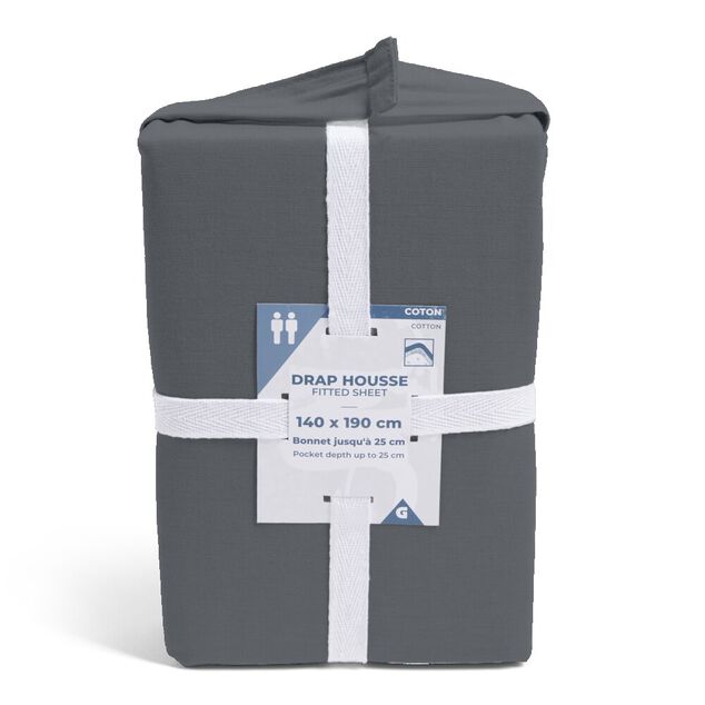 Drap housse 140x190cm 100% coton gris fonc&eacute;