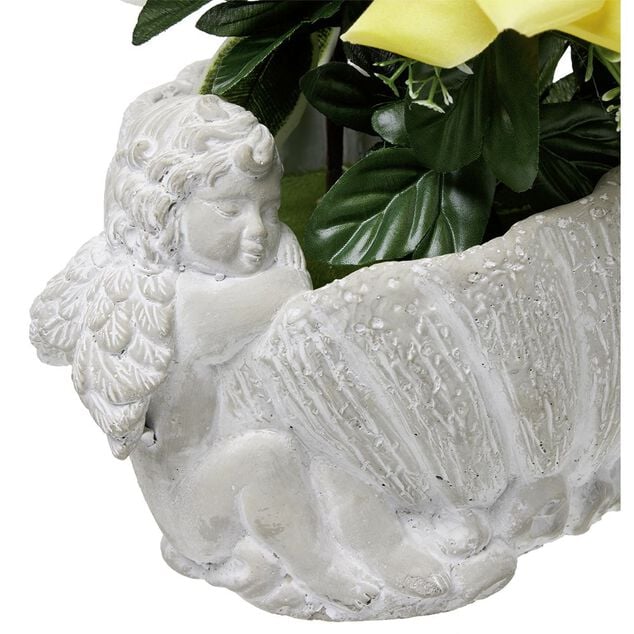 Coquillage en ciment statuette ange fleur artificielle orange et blanc