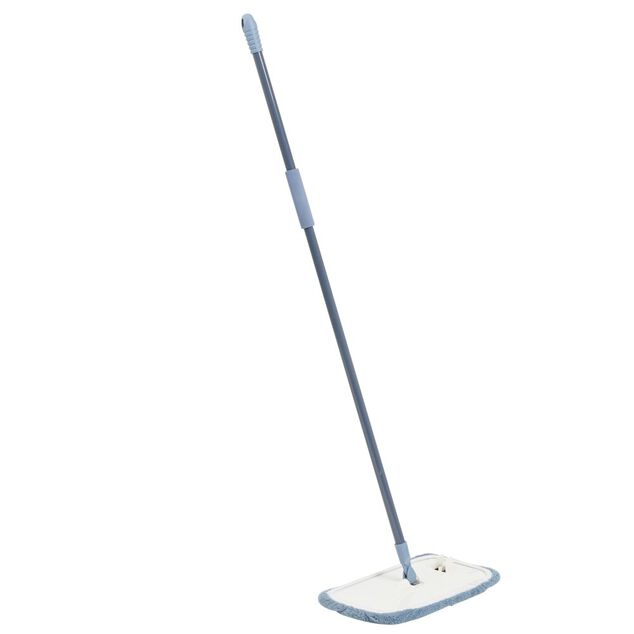 Balai plat gris avec manche en acier et recharge 38x20,5xH120cm