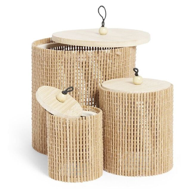 Bo&icirc;te rangement ronde en bambou x3