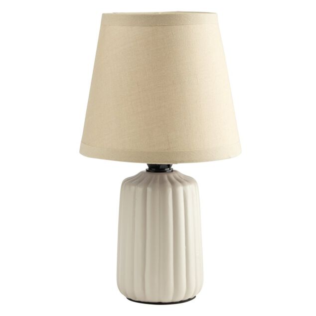Lampe de table socle c&eacute;ramique stri&eacute; beige &Oslash;13xH22cm