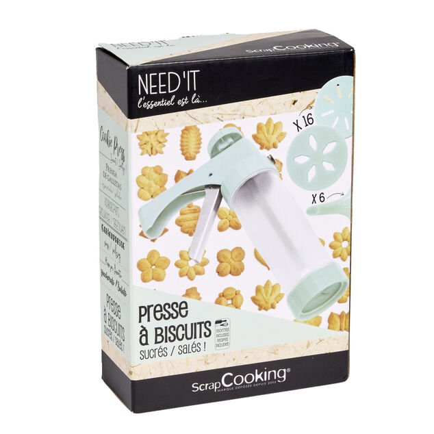 Presse à biscuits sucrés/salés 16 disques et 6 douilles