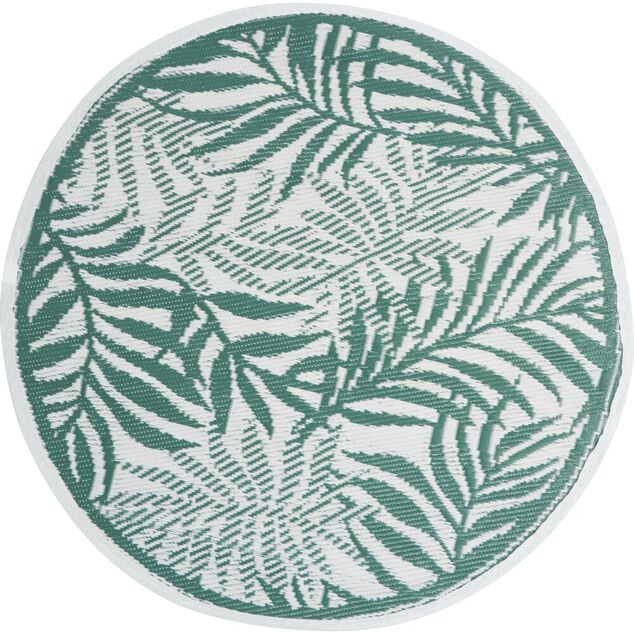 Tapis de jardin rond India feuillage exotique vert et blanc &Oslash;100cm