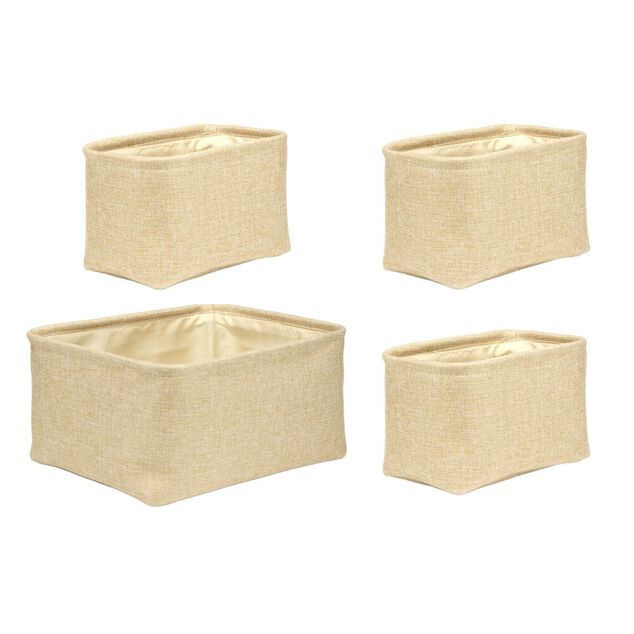 Set de 4 pani&egrave;res tissu bouclette blanc 2 tailles 36x16xH26cm et 23x16xH14cm