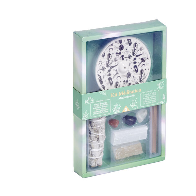Coffret m&eacute;ditation kit encens/sauge/s&eacute;l&eacute;nite
