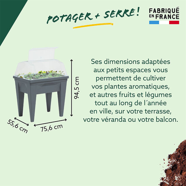 Espace potager sur pied avec serre 85L