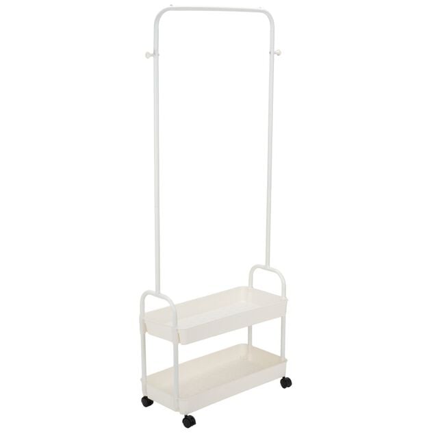 Portant v&ecirc;tements &agrave; roulettes avec 2 tablettes acier blanc 63x29xH163cm