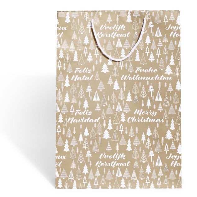 Sac cadeau Noël motif sapin ou uni doré pailleté - Taille L