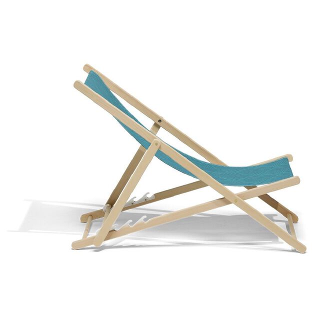 Chilienne h&ecirc;tre et tissu agraf&eacute; coton bleu design palme 96x56xH96cm