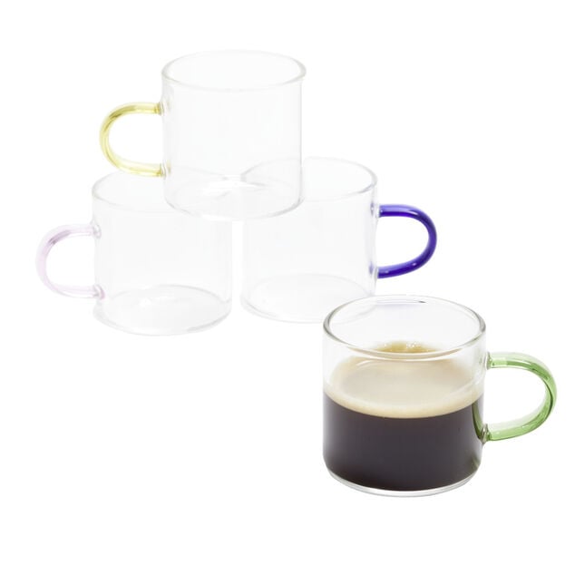 Tasse &agrave; caf&eacute; x4 en verre anse color&eacute;e &Oslash;5xH5cm
