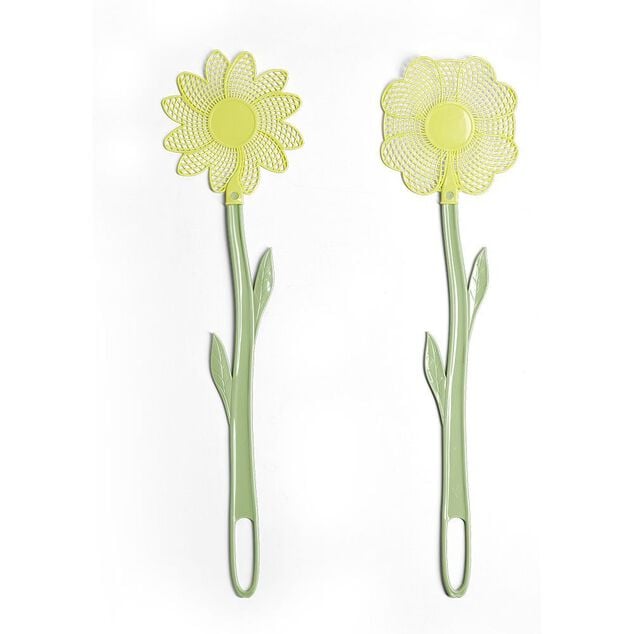 Tapette &agrave; insecte forme fleur plastique vert et jaune H47cm